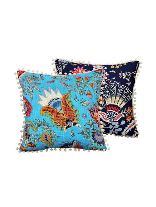 indhome life reversible premium cotton cushion covers- 'japuri printed' , traditional katha work embroider collection - 17892852 - Very Small Image - 1