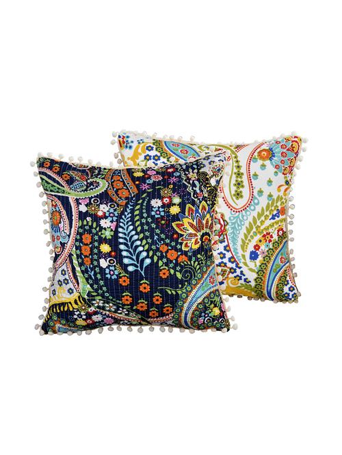 indhome life reversible premium cotton cushion covers- 'japuri printed' , traditional katha work embroider collection - 17892857 - Very Small Image - 1