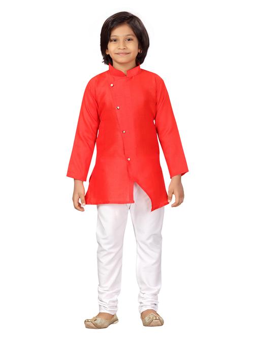 red solid silk blend kurta set - 17892936 - Very Small Image - 1