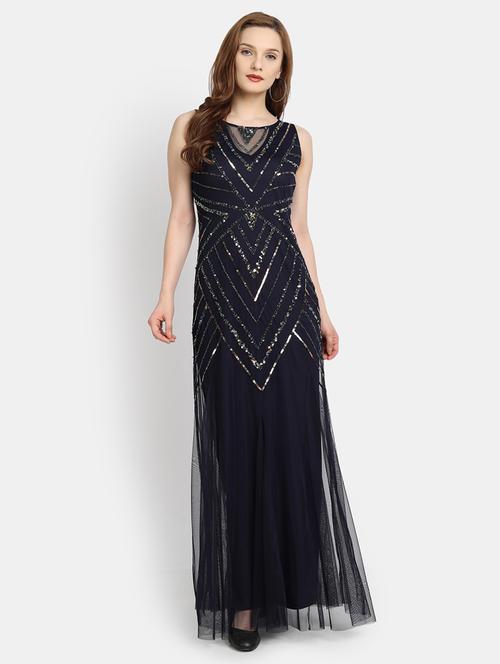 round neck embellished gown dress - 17892951 - Very Small Image - 1