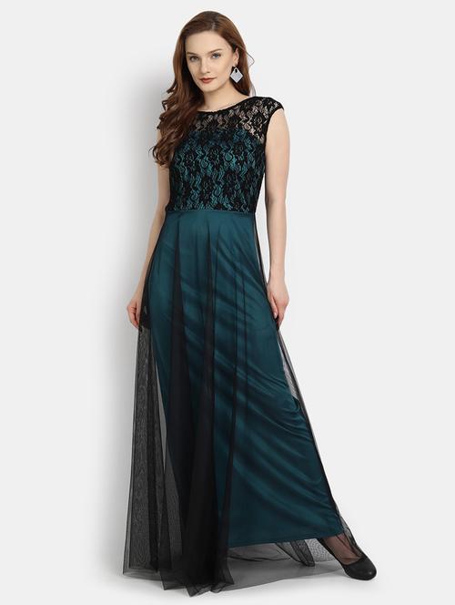round neck contrast laced gown dress - 17892971 - Very Small Image - 1