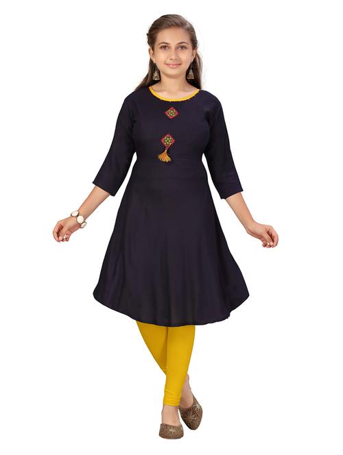 navy blue solid a-line kurta - 17893914 - Very Small Image - 1