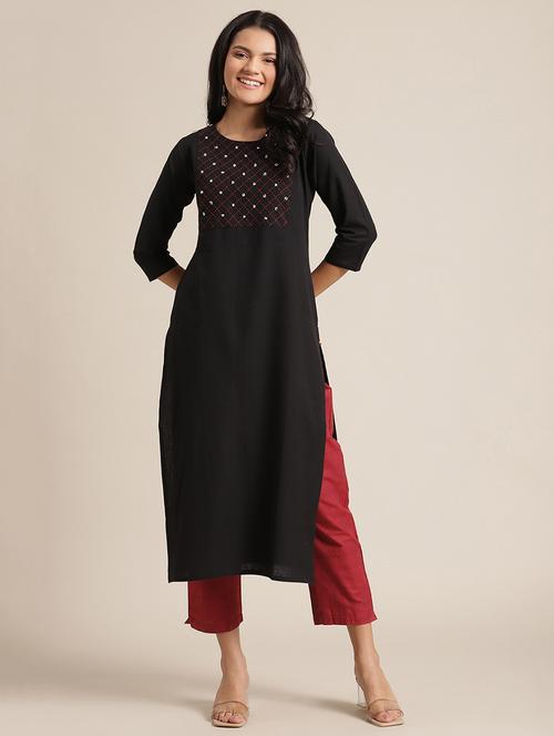 embroidered yoke solid kurta pant set - 17895204 - Very Small Image - 1