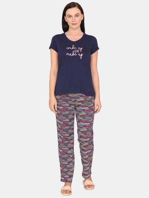 v-neck printed nightwear pajama set - 17895544 - Very Small Image - 1