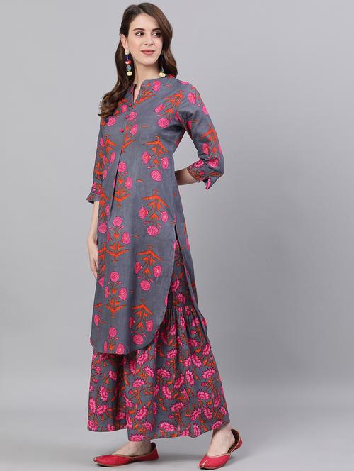 floral printed kurta sharara set - 17895873 - Very Small Image - 1