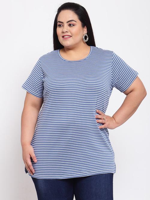 round neck striped plus tee - 17895982 - Very Small Image - 1