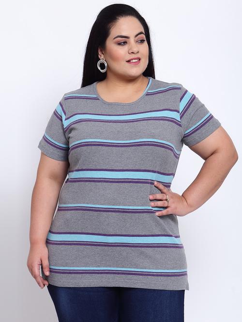 round neck striped plus tee - 17895992 - Very Small Image - 1