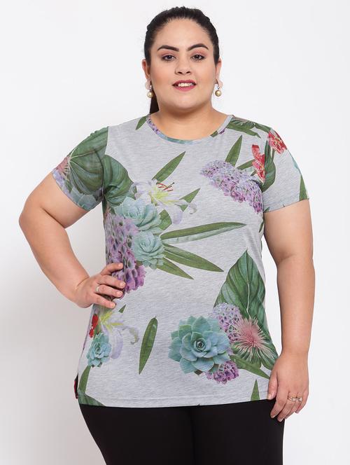 round neck floral plus tee - 17895999 - Very Small Image - 1