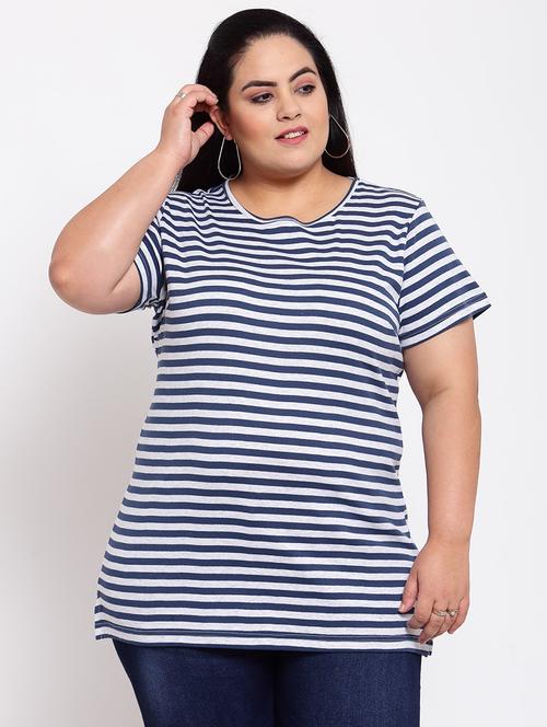 round neck striped plus tee - 17896008 - Very Small Image - 1