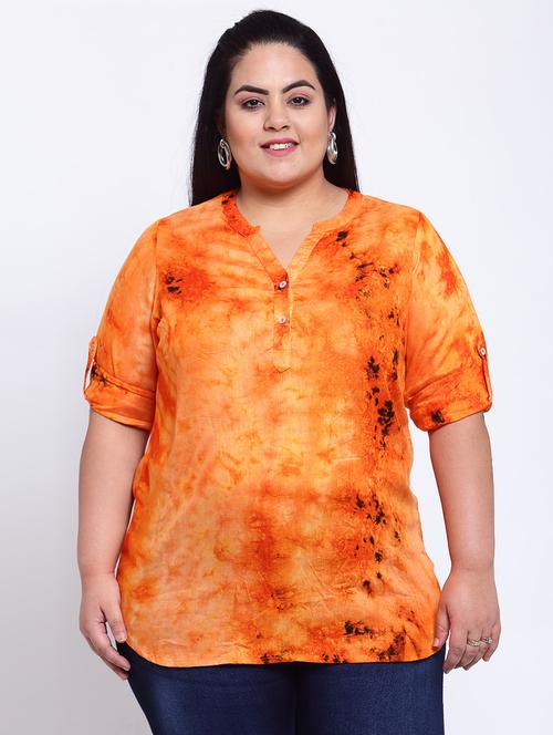 mandarin neck tie & dye plus top - 17896016 - Very Small Image - 1