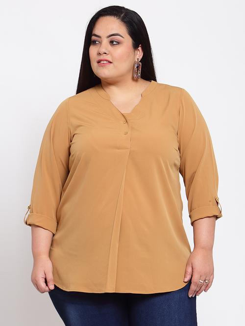 mandarin neck solid plus top - 17896045 - Very Small Image - 1