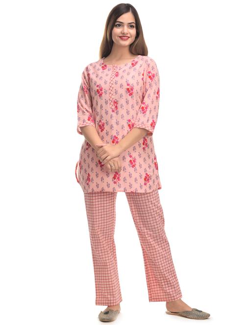 round neck printed nightwear pajama set - 17896303 - Very Small Image - 1