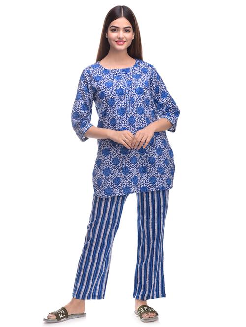 round neck printed nightwear pajama set - 17896306 - Very Small Image - 1