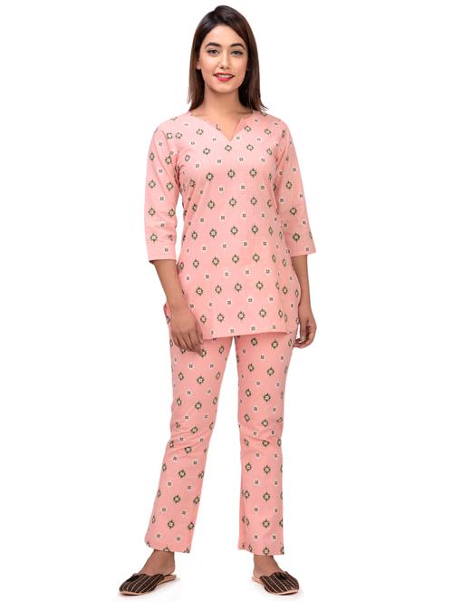 notch neck printed nightwear pajama set - 17896310 - Very Small Image - 1