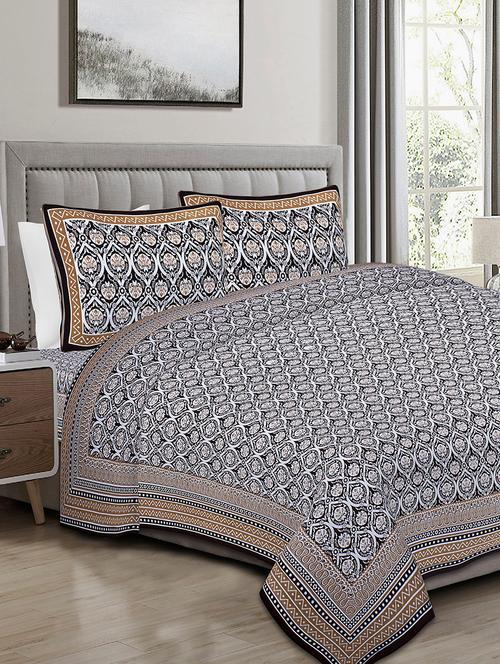 texstylers 100% cotton 120x120 inches super king size jaipuri print bedsheet with 2 pillow covers - 17896757 - Very Small Image - 1