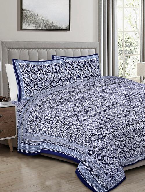 texstylers 100% cotton 120x120 inches super king size jaipuri print bedsheet with 2 pillow covers - 17896758 - Very Small Image - 1