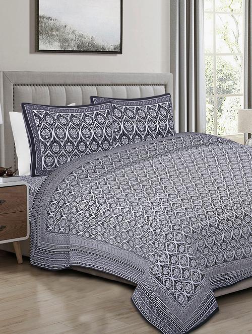 texstylers 100% cotton 120x120 inches super king size jaipuri print bedsheet with 2 pillow covers - 17896759 - Very Small Image - 1