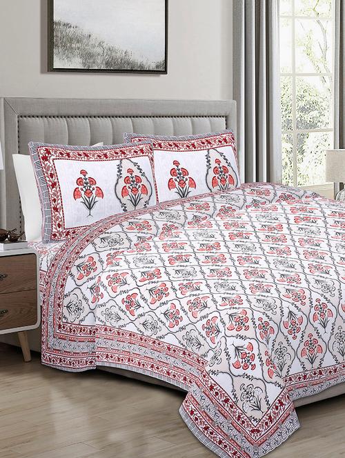 texstylers 100% cotton 120x120 inches super king size jaipuri print bedsheet with 2 pillow covers - 17896764 - Very Small Image - 1