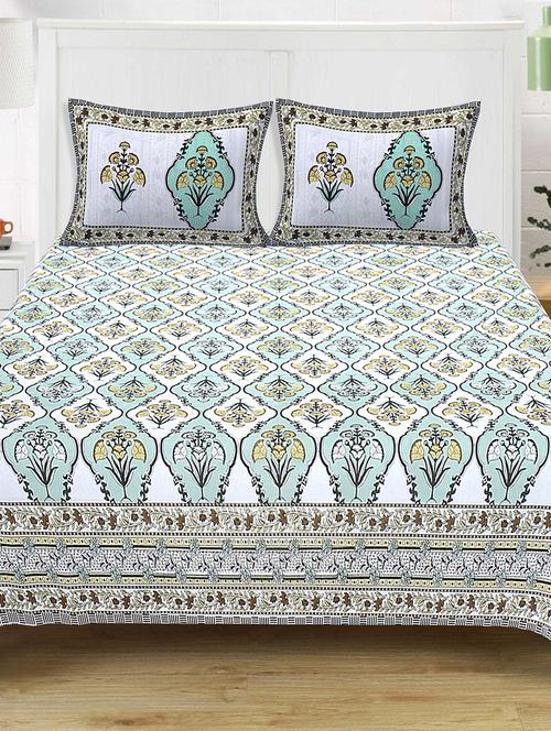 texstylers 100% cotton 120x120 inches super king size jaipuri print bedsheet with 2 pillow covers - 17896790 - Very Small Image - 1