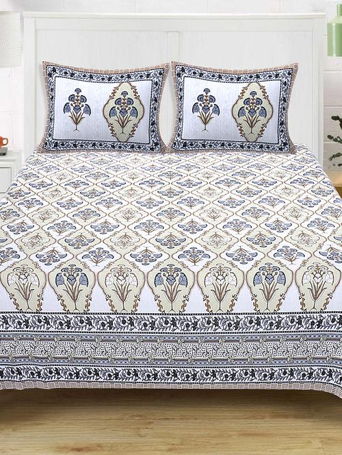 texstylers 100% cotton 120x120 inches super king size jaipuri print bedsheet with 2 pillow covers - 17896792 - Very Small Image - 1