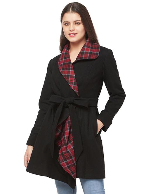 tie front woolen trench/overcoat coat - 17896902 - Very Small Image - 1