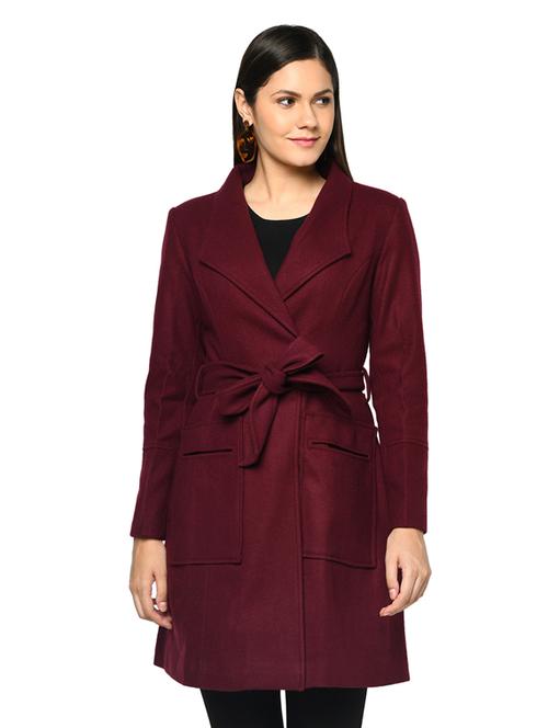 tie front solid trench/overcoat coat - 17896903 - Very Small Image - 1