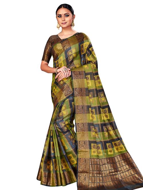 checkered woven saree - 17897152 - Very Small Image - 1