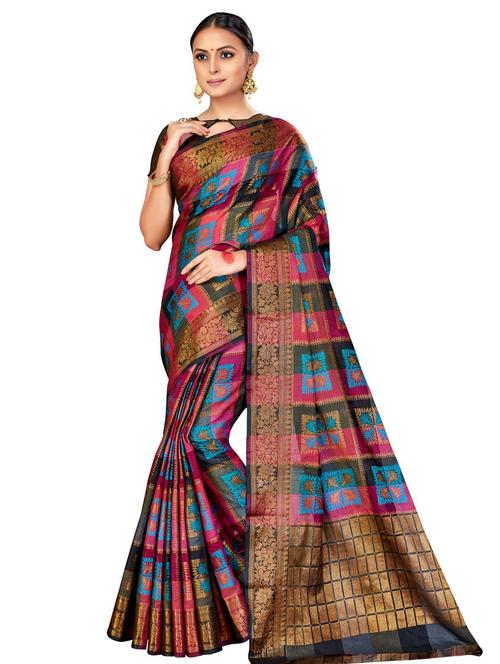 checkered woven saree with blouse - 17897153 - Very Small Image - 1