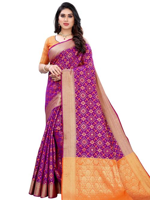 self design woven saree with blouse - 17897154 - Very Small Image - 1