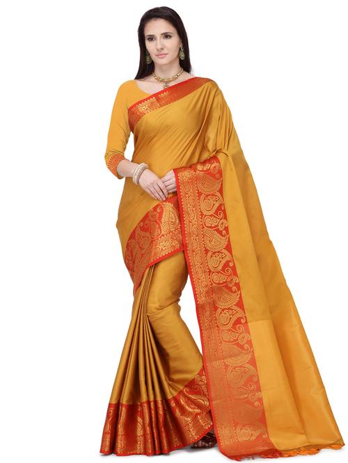 mustard bordered saree with blouse - 17897382 - Very Small Image - 1
