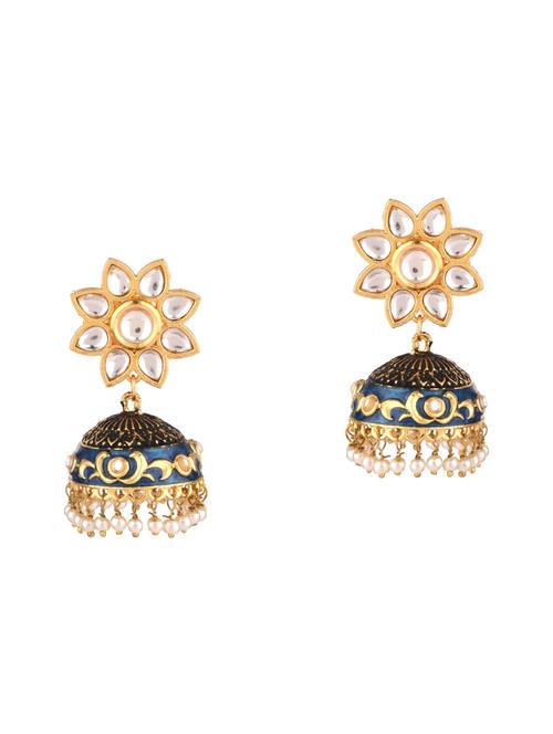 kundan floral jhumka earrings set - 17897627 - Very Small Image - 1