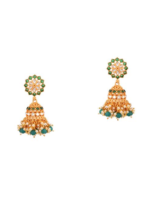 traditional kundan jhumka earrings - 17897702 - Very Small Image - 1