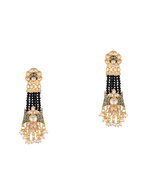 kundan stone beaded tassel drop earrings - 17897720 - Very Small Image - 1