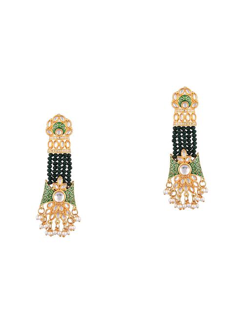 kundan stone beaded tassel drop earrings - 17897723 - Very Small Image - 1