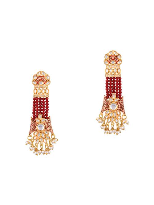 kundan stone beaded tassel drop earrings - 17897727 - Very Small Image - 1