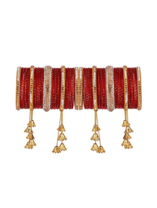 gold plated metal crystal beaded tassel bangle set - 17897846 - Very Small Image - 1