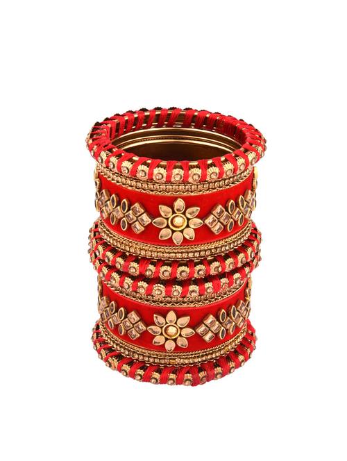 gold plated kundan velvet crystal bangle set - 17897861 - Very Small Image - 1