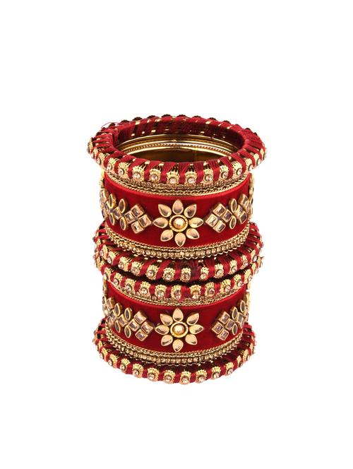 gold plated kundan velvet crystal bangle set - 17897873 - Very Small Image - 1