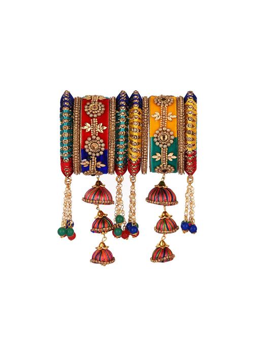 gold plated crystal tassels thread bangles set - 17897921 - Very Small Image - 1