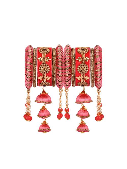 gold plated crystal tassels silk thread bangles set - 17897936 - Very Small Image - 1