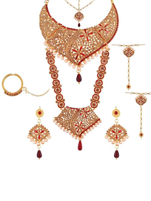 kundan crystal bridal jewellery set necklace earrings mangtikka nath hathphool - 17898149 - Very Small Image - 1