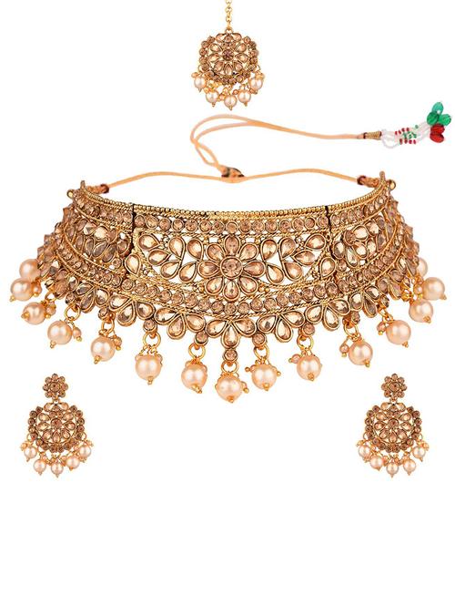 kundan bridal necklace earring maang tikka jewellery set - 17898162 - Very Small Image - 1