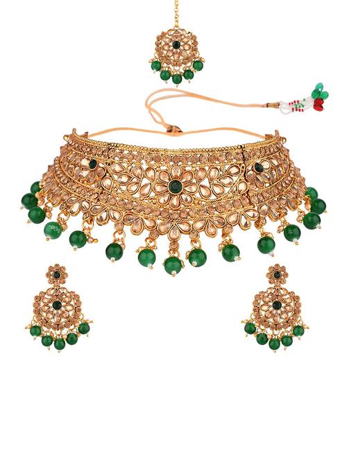 kundan bridal necklace earring maang tikka jewellery set - 17898163 - Very Small Image - 1