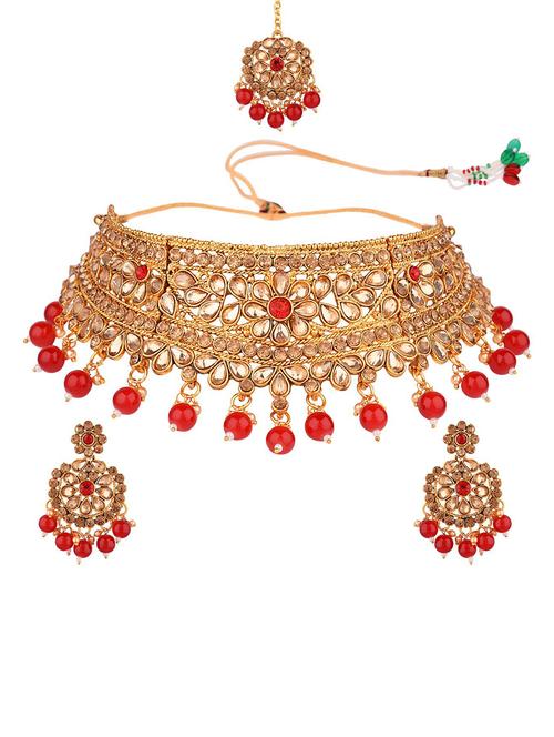 kundan bridal necklace earring maang tikka jewellery set - 17898164 - Very Small Image - 1