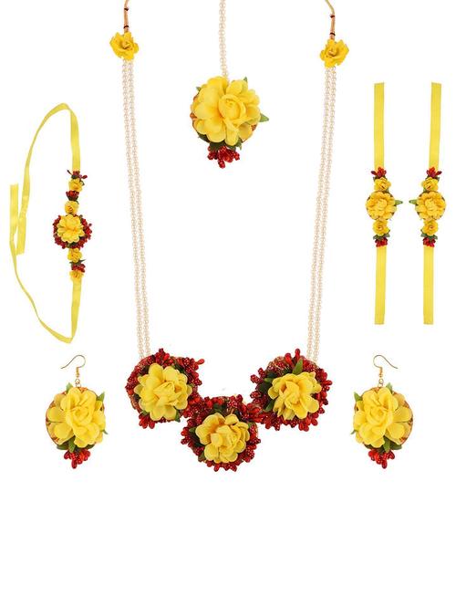 flower bridal necklace earring maang tikka set - 17898173 - Very Small Image - 1