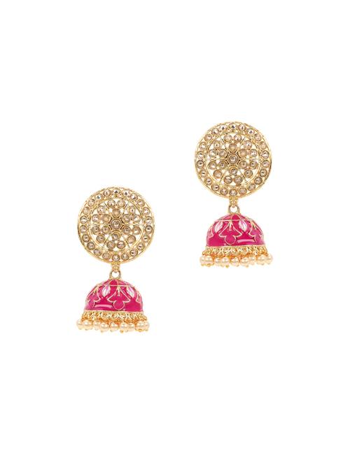 pink crystal dangle jhumka earrings - 17898217 - Very Small Image - 1