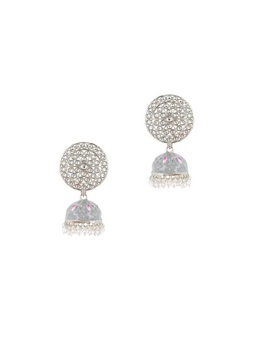 grey crystal dangle jhumka earrings - 17898225 - Very Small Image - 1
