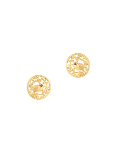 gold matte finish love bird big round stud earrings - 17898252 - Very Small Image - 1