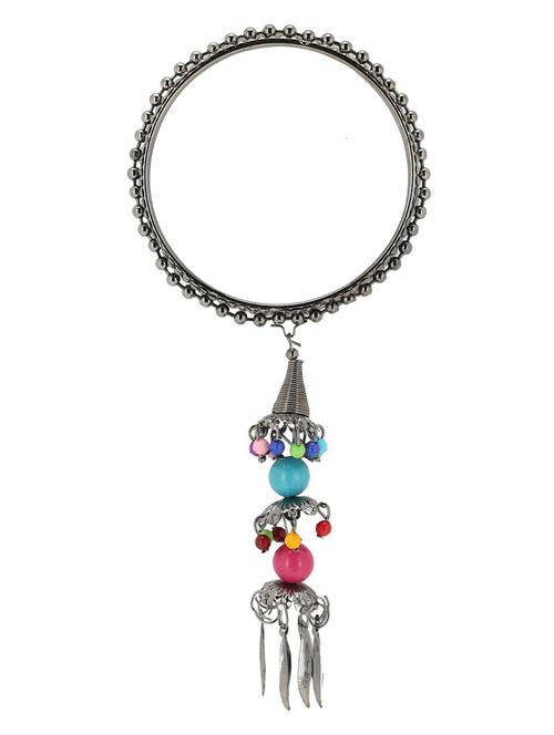 silver oxidised metal bangles with tassel charms (set of 4) - 17898306 - Very Small Image - 1