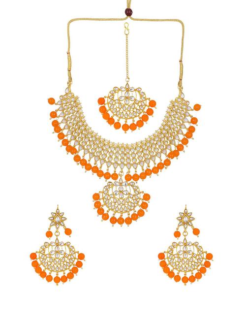 orange kundan choker set - 17898339 - Very Small Image - 1